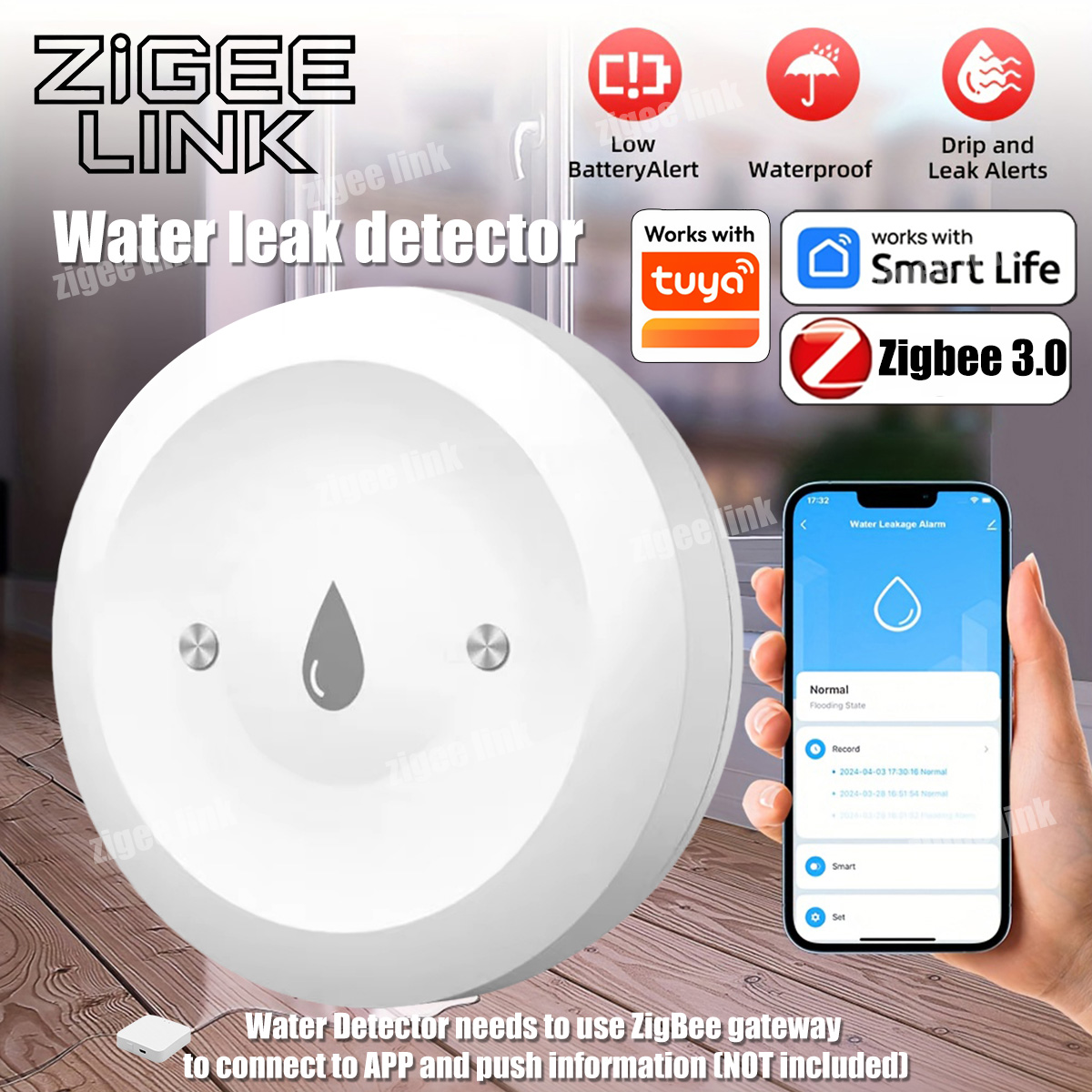 ZigBee 3.0 Water Sensor Smart  - مراجعة Water Alarm Sensor وسعره