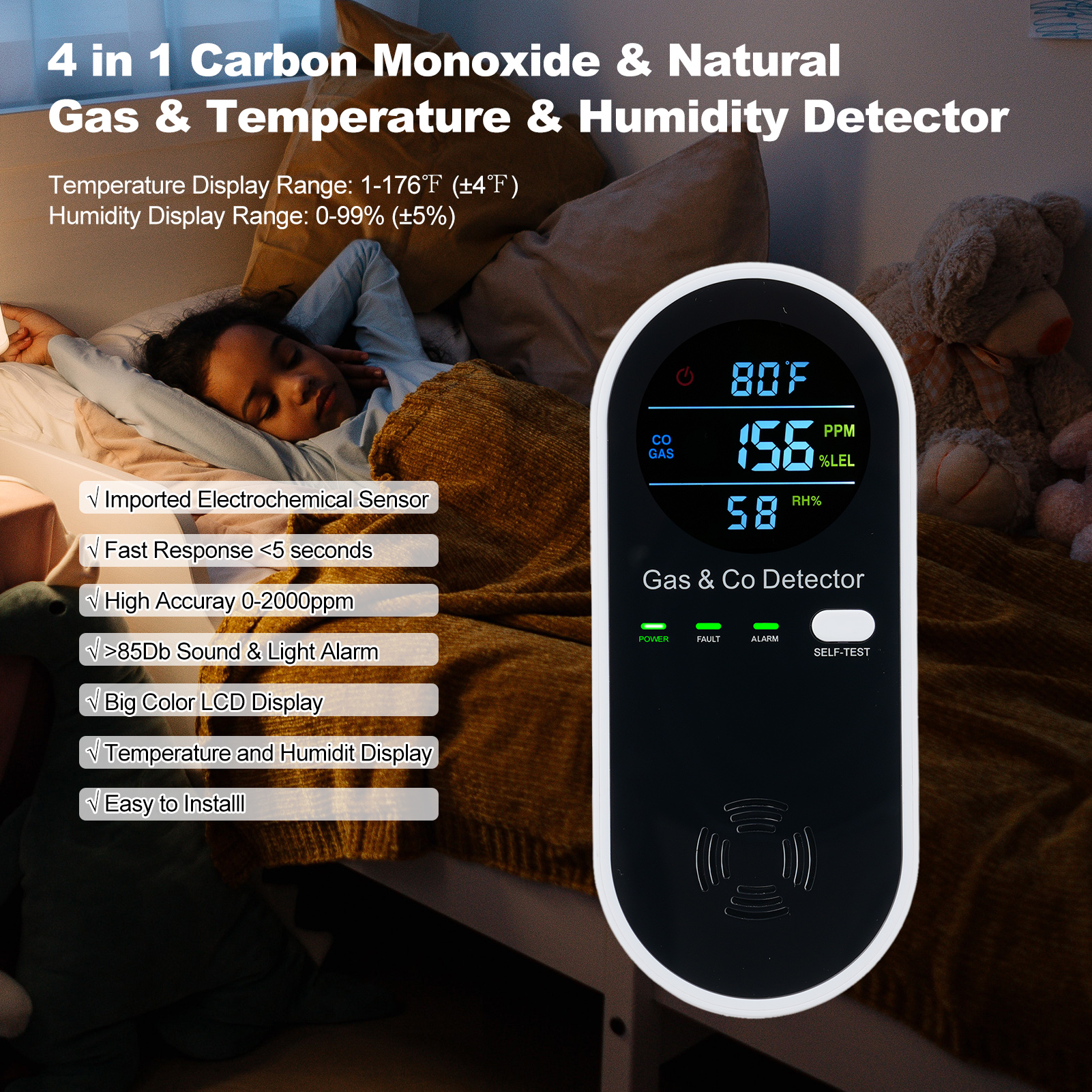 4 in 1 CO Monitor Alarm with L - مراجعة Co Detector Plug وسعره
