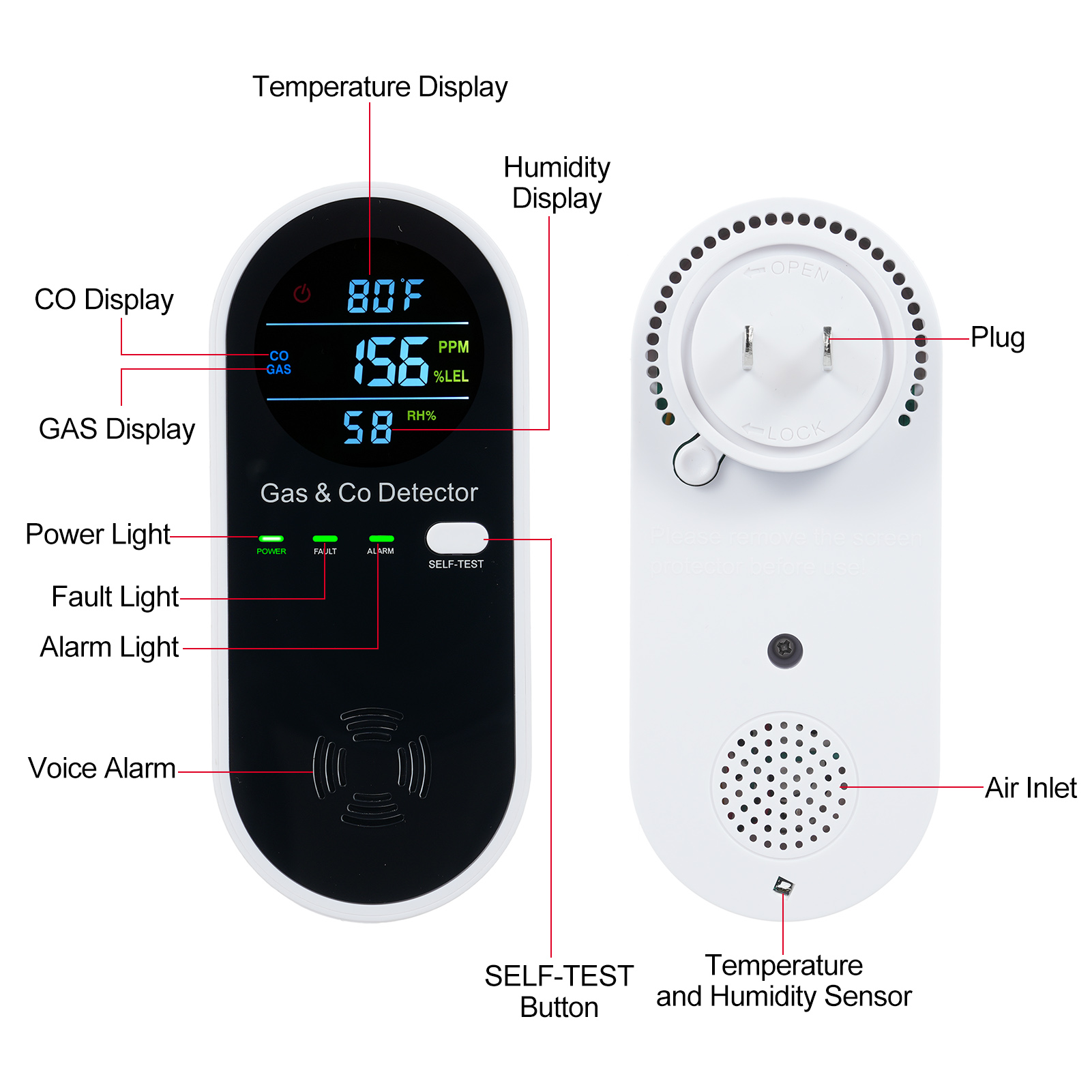 4 in 1 CO Monitor Alarm with L - مراجعة Co Detector Plug وسعره
