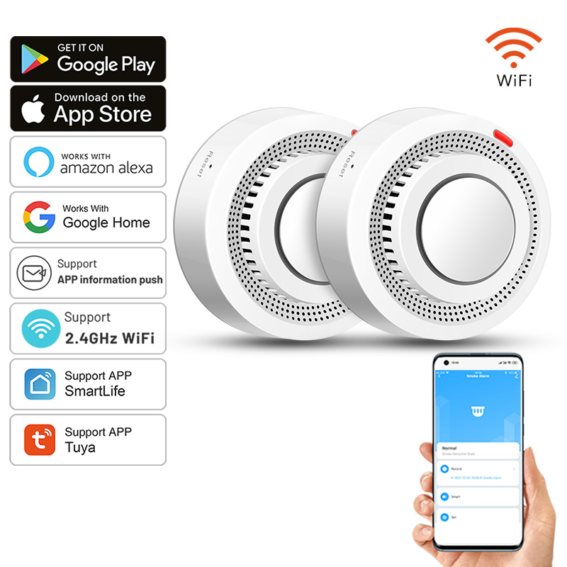 2 Pack Tuya Smart WiFi Smoke D - مراجعة Smoke Detector Interconnected وسعره